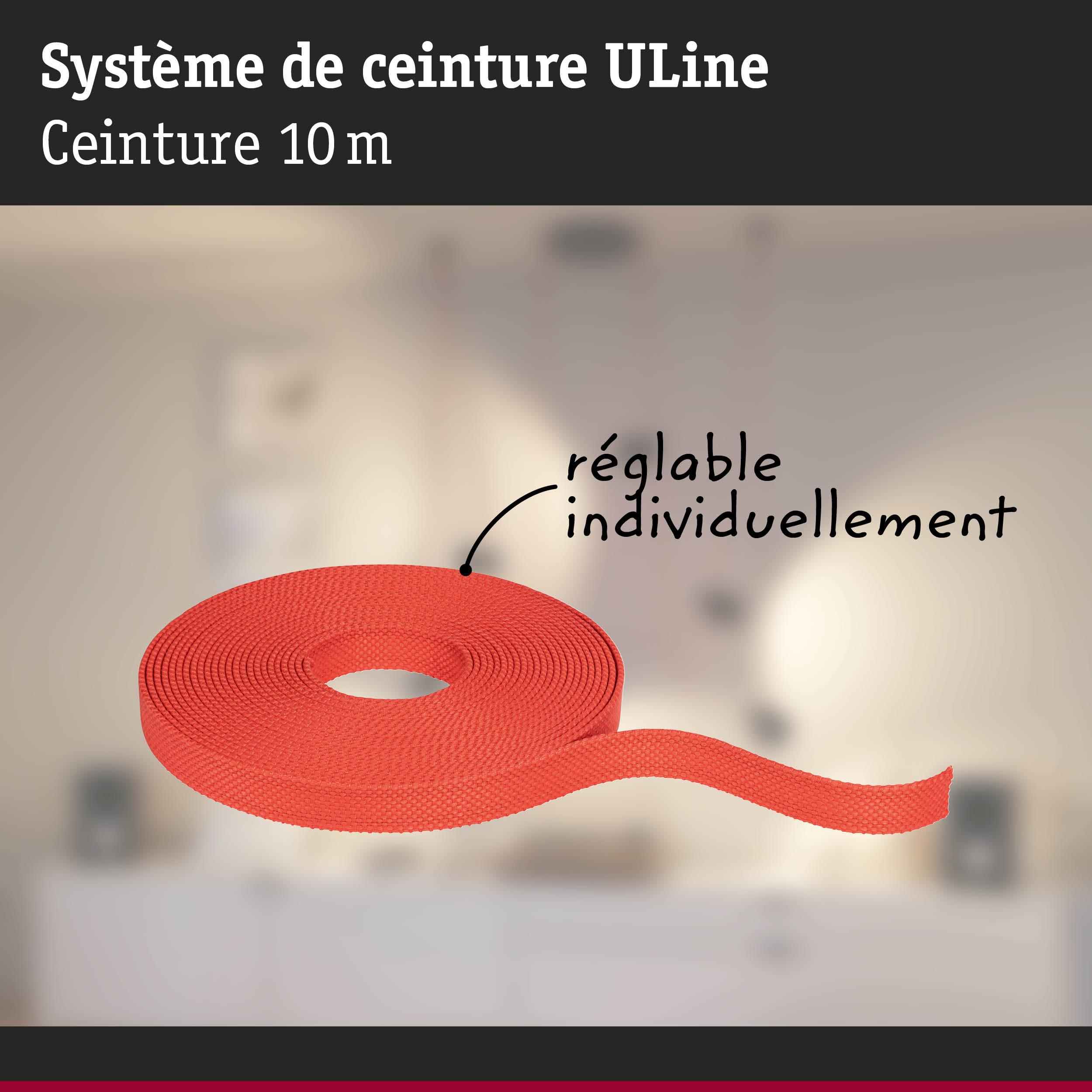 Système de ceinture ULine rouge de 10 m en matériau robuste pour fixation réglable