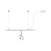 Witte LED-rails met verstelbare spot en chromen accenten voor moderne binnenverlichting