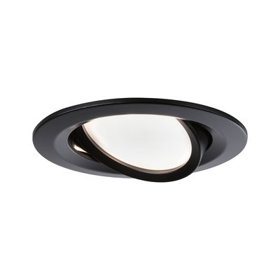 Sort indbygget spotlight med justerbar hvid plastdiffuser til alsidig LED-belysning