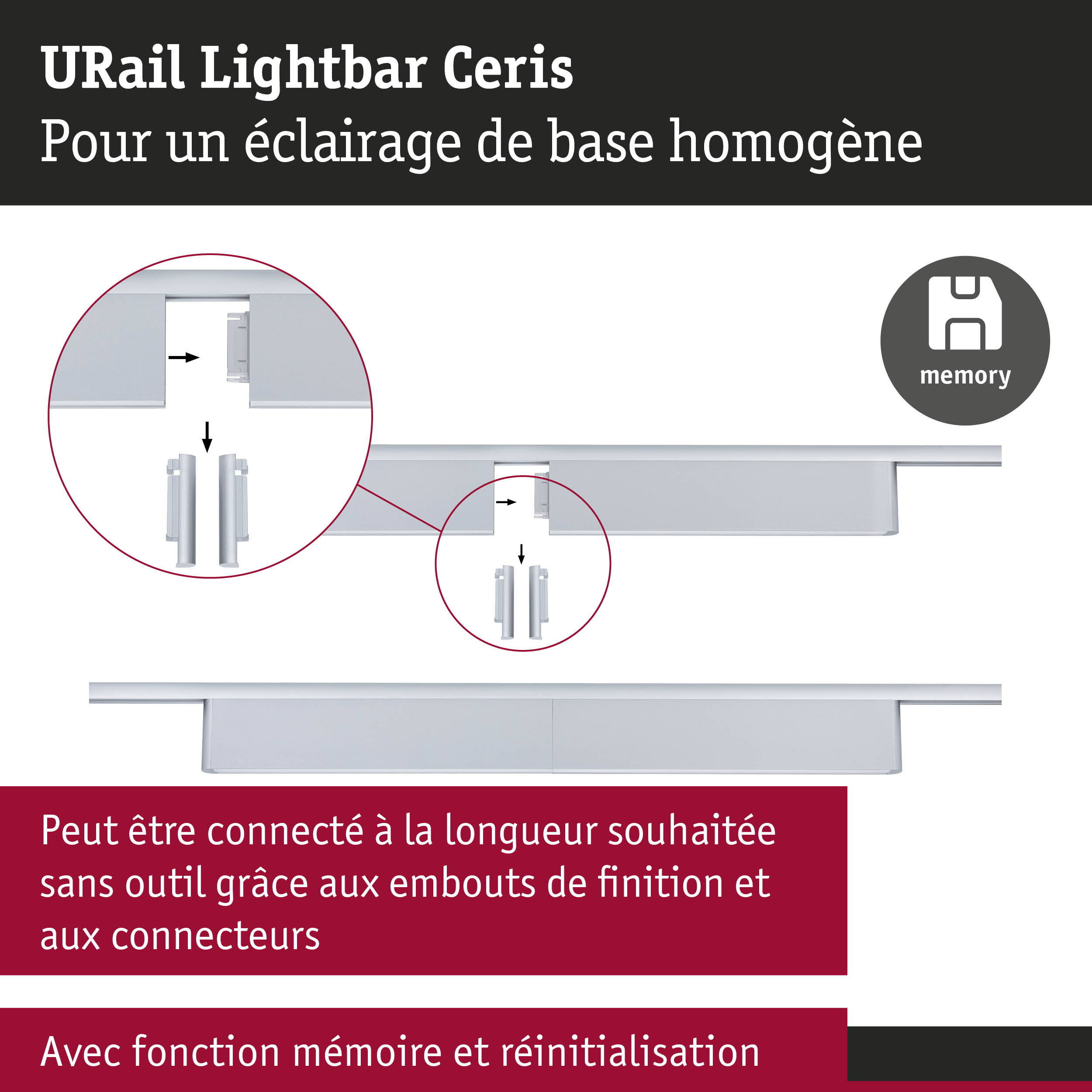 URail Lightbar Ceris rail blanche avec connecteurs pour un éclairage de base homogène
