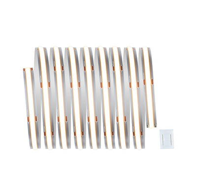 Flexible LED light strip with warm white light and silver base for versatile lighting applications