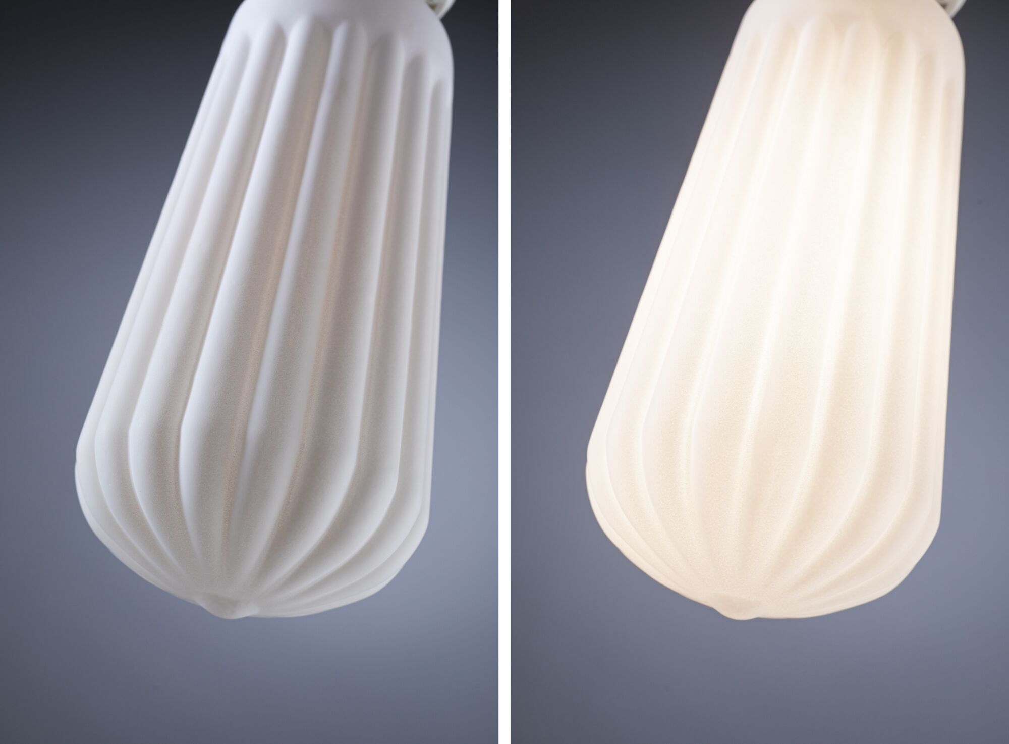 Witte geribbelde glazen lampenkap set, mat en verlicht, voor moderne LED-verlichting.