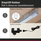 Lumière LED extérieure blanche avec support à clip et alimentation noire IP44 pour connexion facile