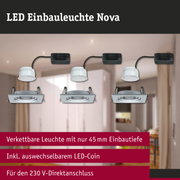 LED Einbauleuchte Nova in Weiß mit schwarzem Anschlusskabel, vernetzbar und 45 mm Einbautiefe