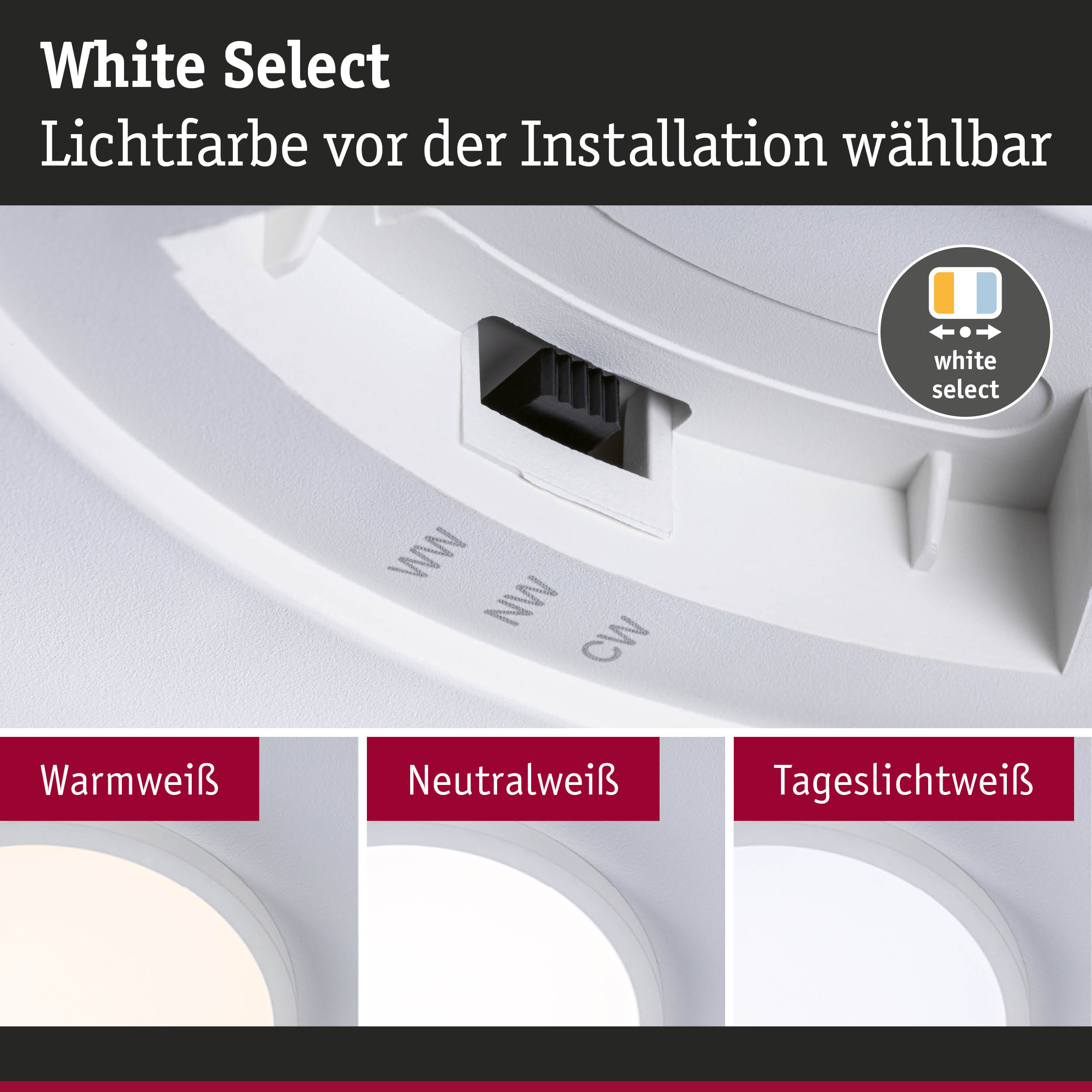 Weißes LED-Leuchtmittel mit einstellbarer Lichtfarbe vor der Installation für flexible Beleuchtung