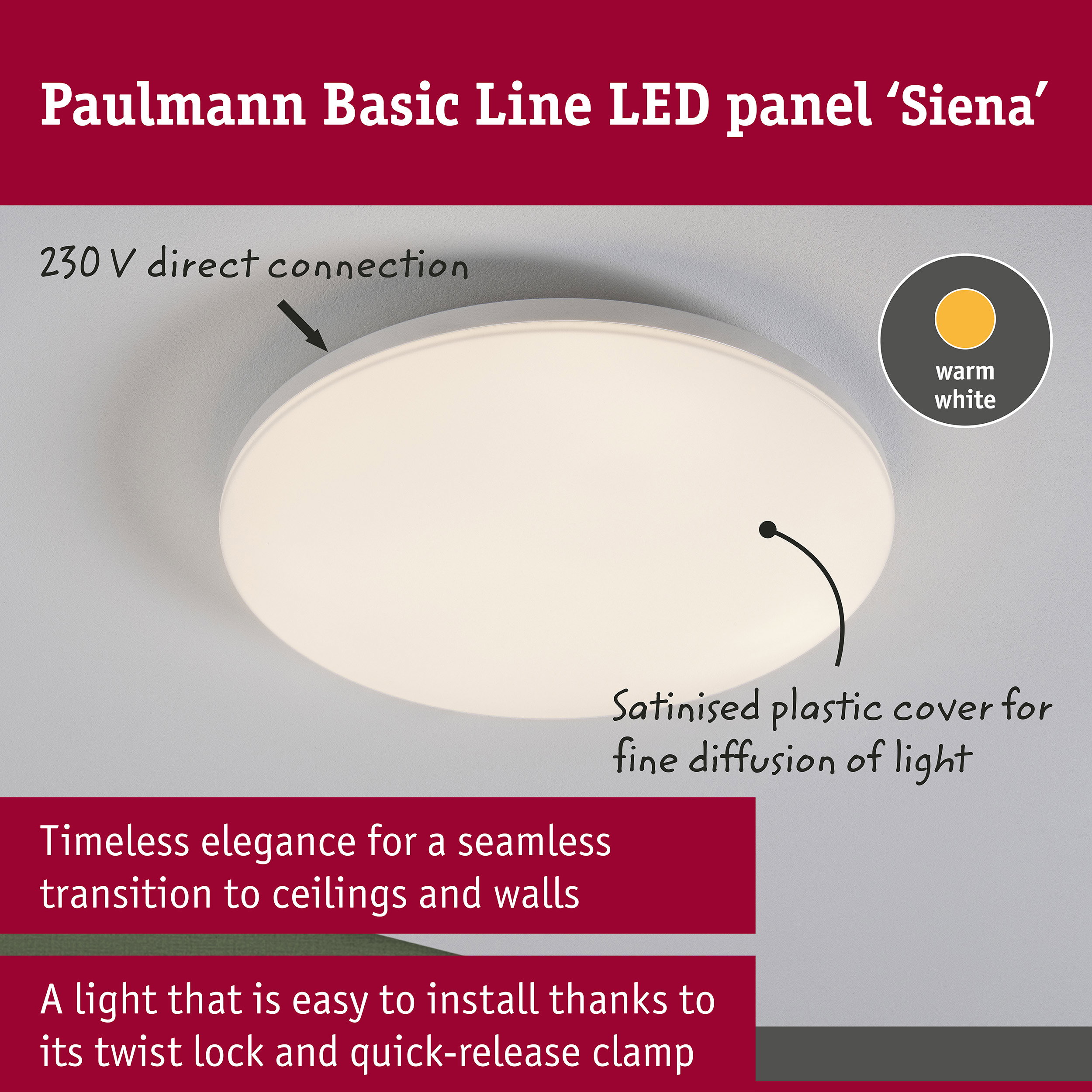 LED Ceiling light Siena 3000K 360mm 1700lm 230V 22W