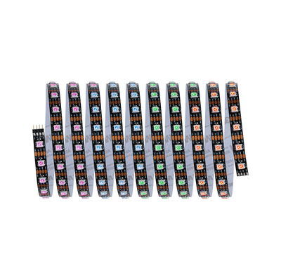 Bunte LED-Lichtstreifen mit pinken, blauen, grünen und orangen LEDs auf schwarzer Platine für flexible Beleuchtung.