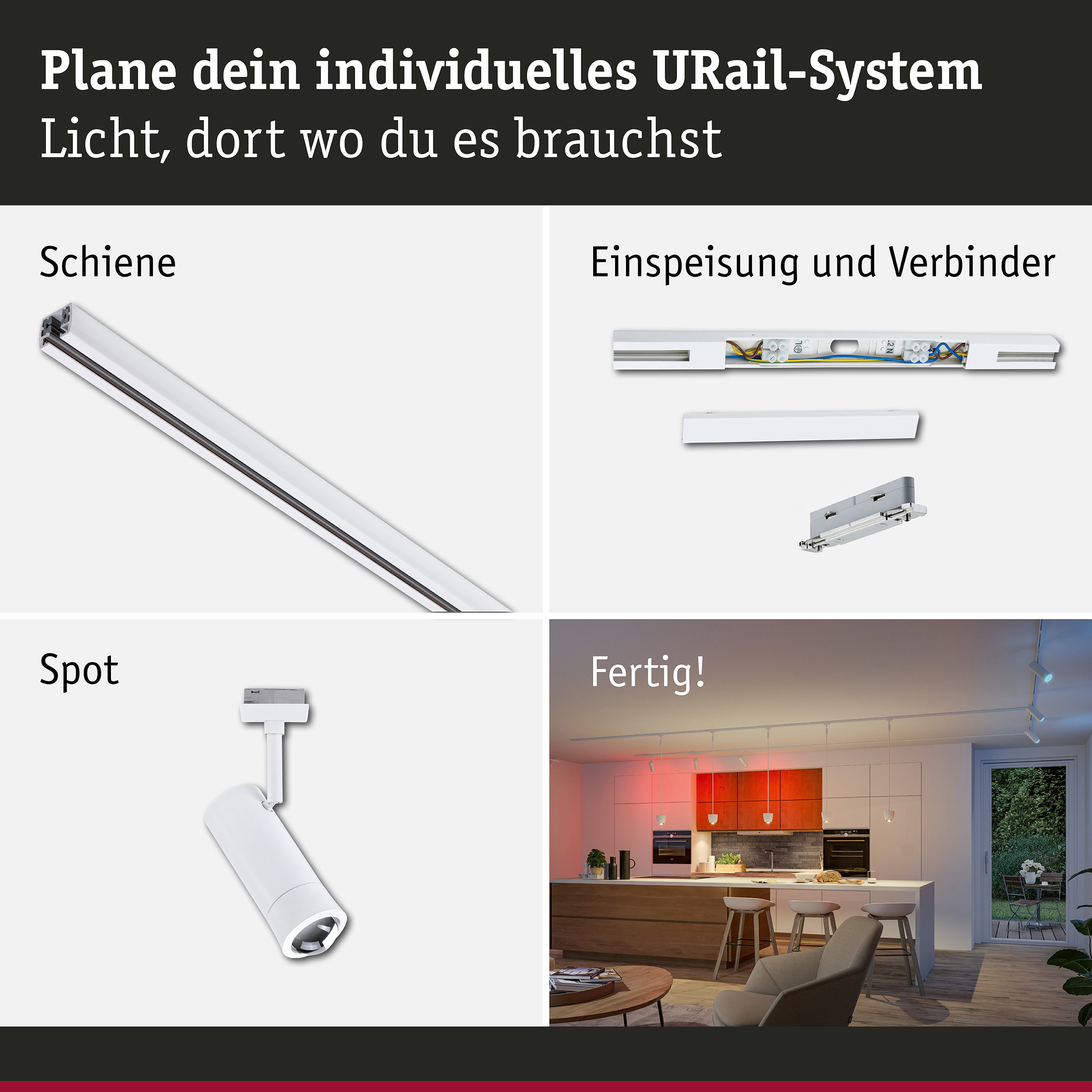URail Schienenspot Smart Home Zigbee 3.0 Tarie Starterset Mitteleinspeisung 4x4,5W 230V Signalweiß