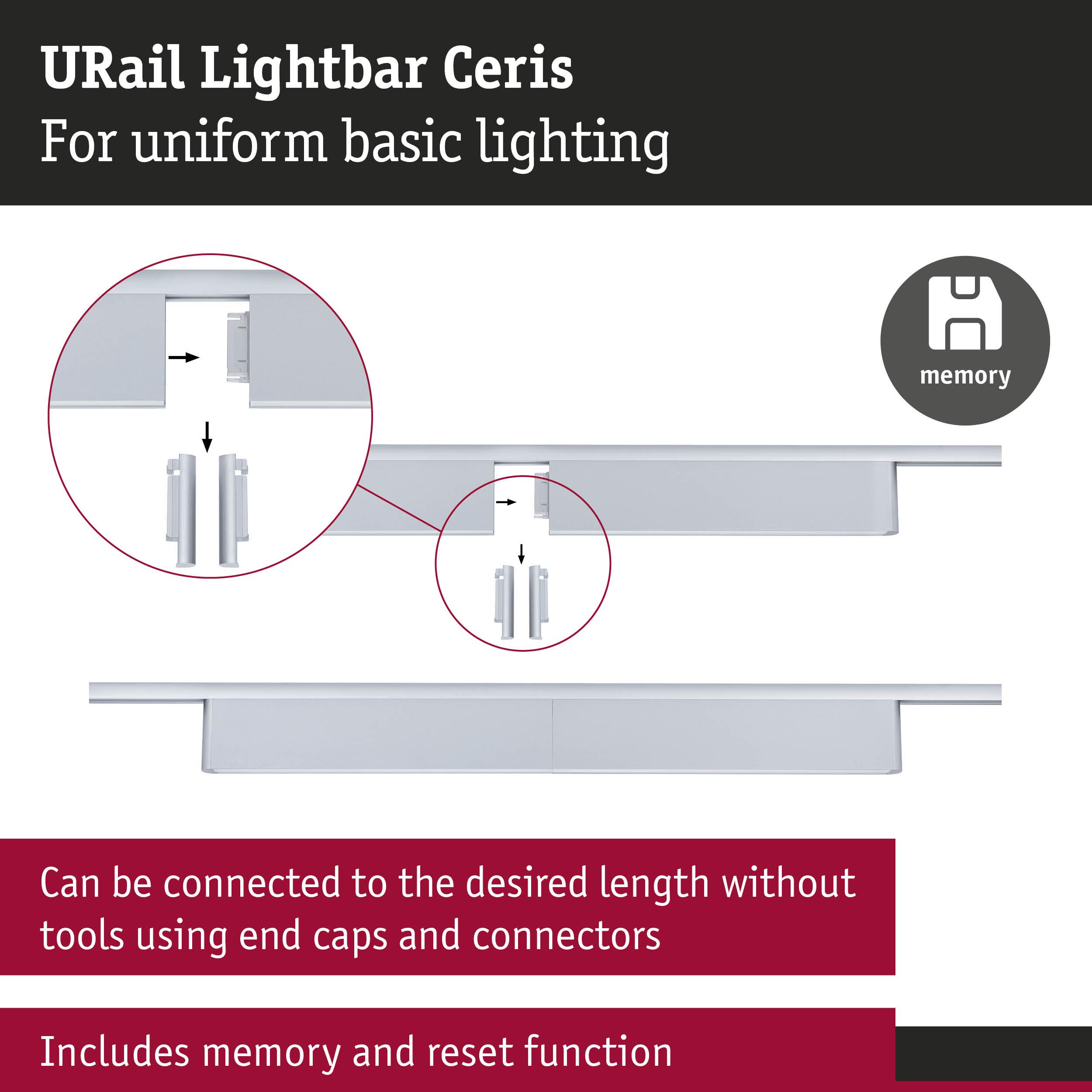 URail Lightbar Ceris white rail with tool-free connectors and memory reset for uniform basic lighting