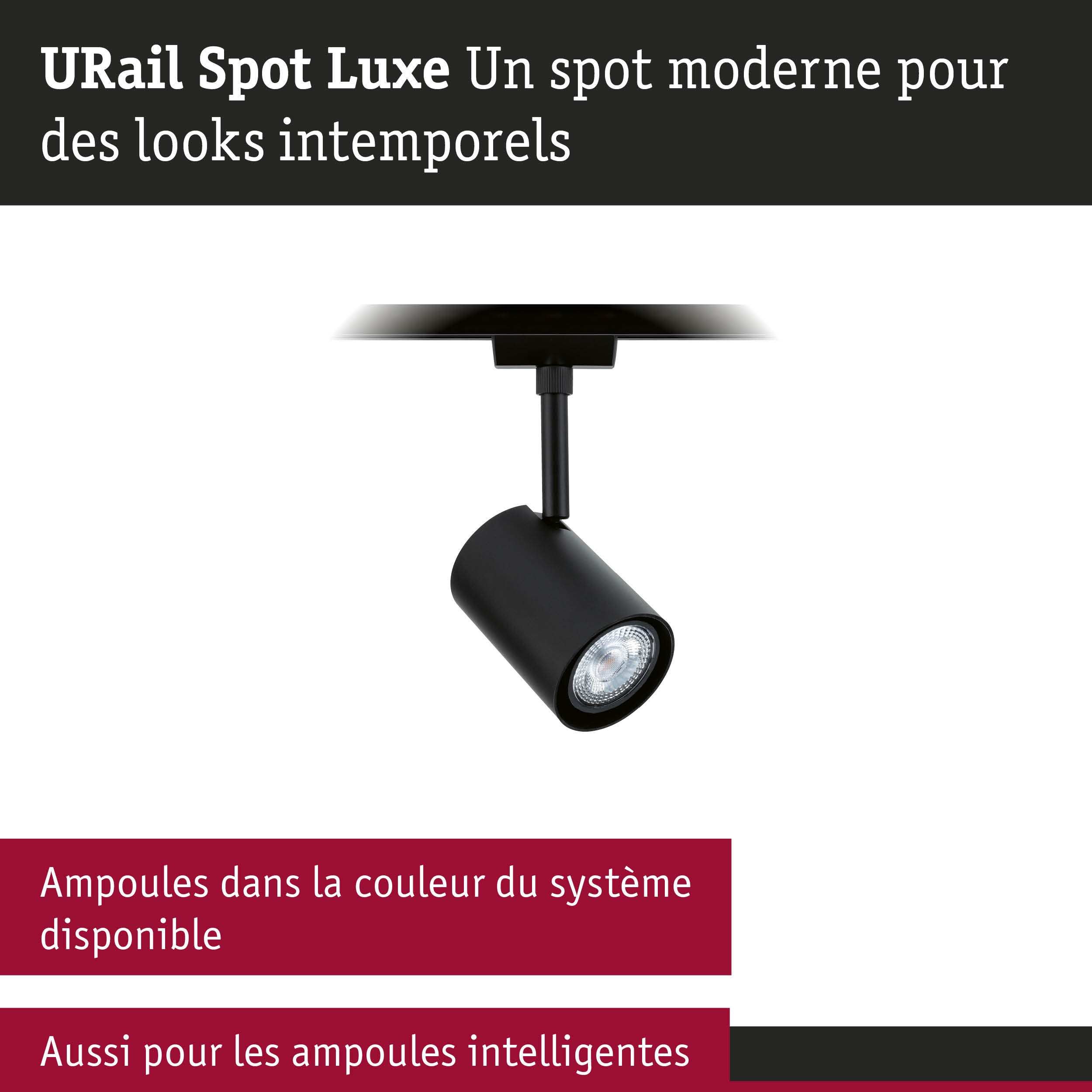 Spot moderne URail Spot Luxe noir en métal pour éclairage LED flexible