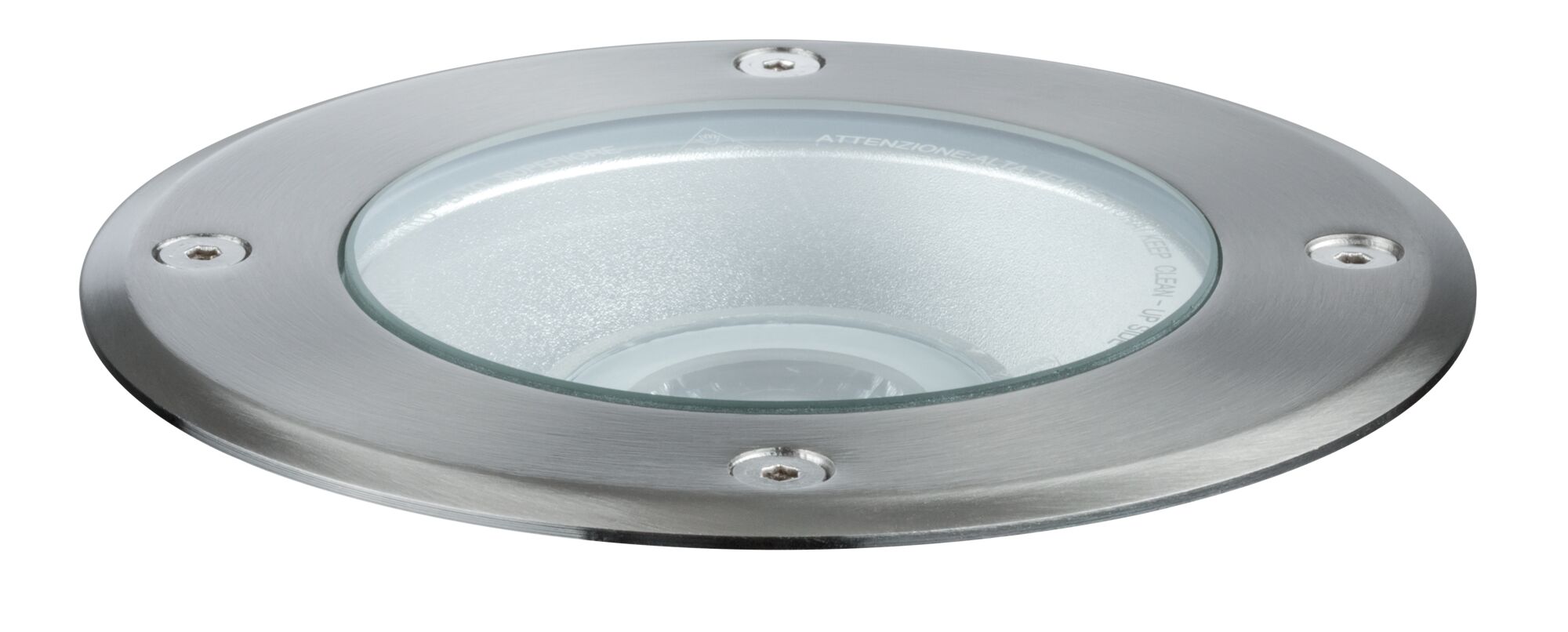 Round recessed LED light made of brushed stainless steel with glass cover for floor lighting