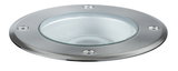 Round recessed LED light made of brushed stainless steel with glass cover for floor lighting
