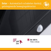 Close-up van zwart zonnepaneel met geïntegreerde bewegingssensor voor automatische schakeling