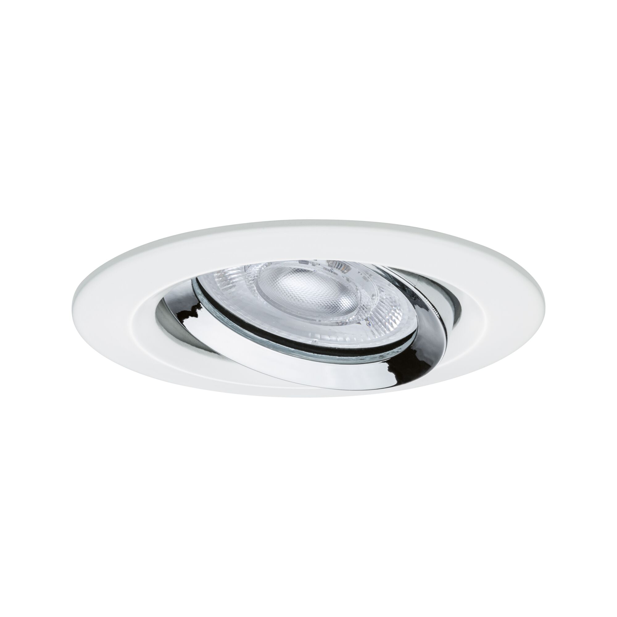Round white recessed light with adjustable chrome reflector for modern LED lighting