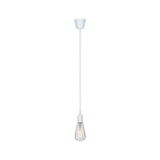 Minimalistische weiße Pendelleuchte mit klarem Glühbirnen-Design für moderne Wohnräume und LED-Beleuchtung