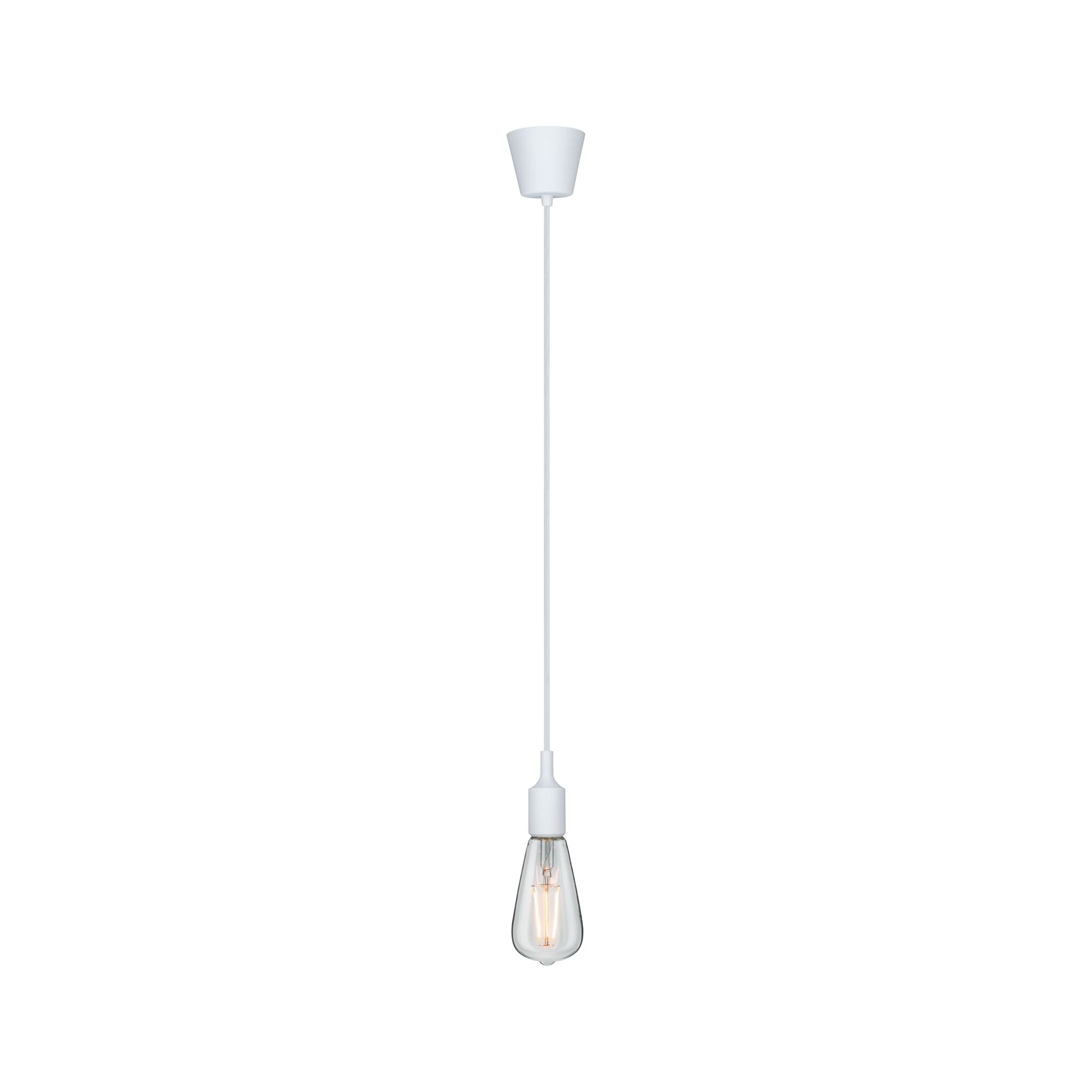 Minimalist white pendant light with clear bulb design for modern interiors and LED lighting solutions