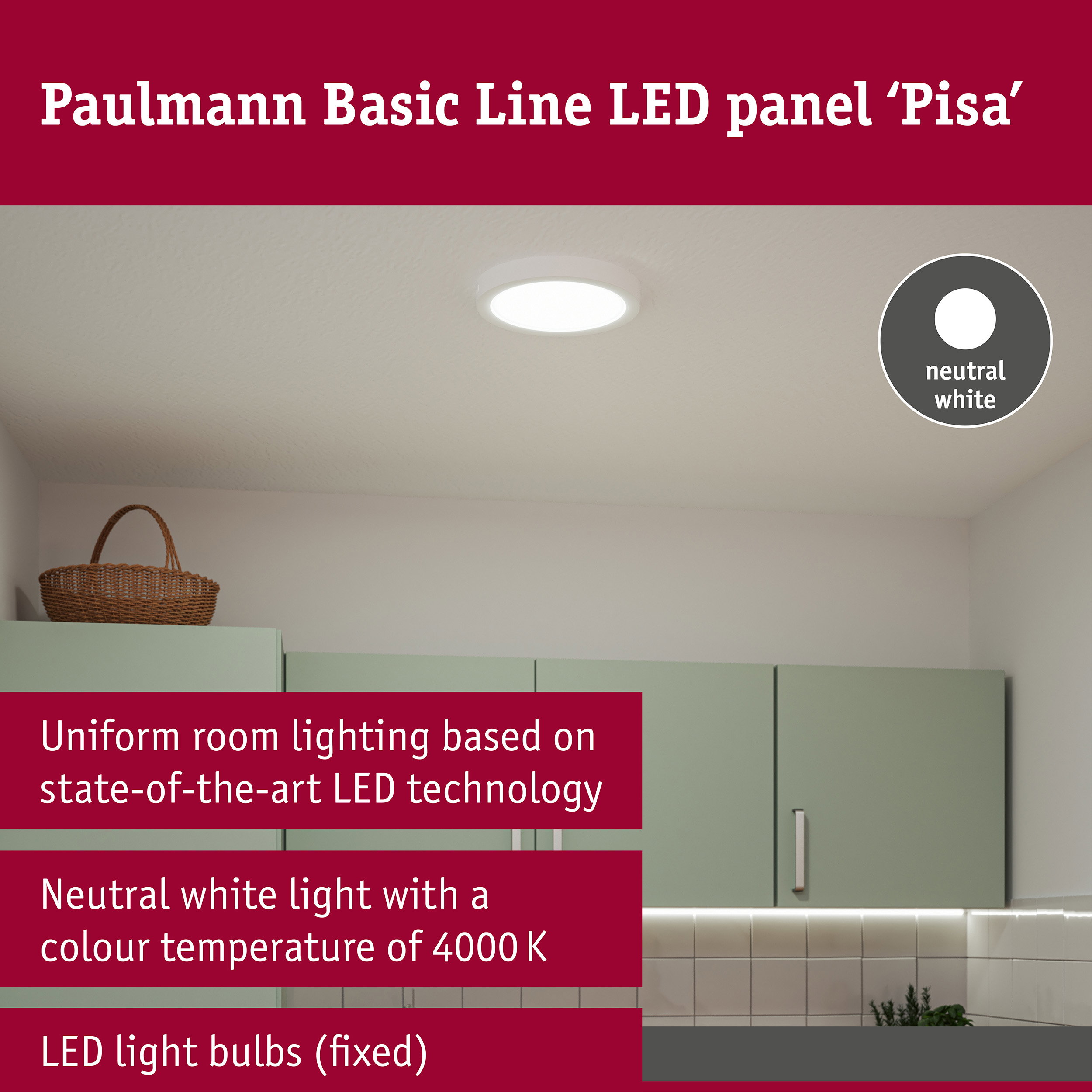 LED Panel Pisa 4000K 290mm 1800lm 17W Matt white