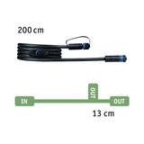 Schwarzes 200 cm langes Verbindungskabel mit blauen Steckern und 13 cm Abzweig für LED-Beleuchtung