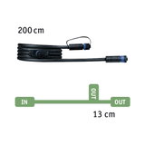 Zwarte verbindingskabel van 200 cm met blauwe stekkers en 13 cm aftakking voor LED-verlichting