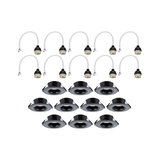Twelve black recessed spotlights with white cable connectors for LED ceiling lighting setup