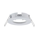 Round white plastic recessed spotlight with metal springs for ceiling installation, LED compatible