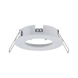 Round white plastic recessed spotlight with metal springs for ceiling installation, LED compatible
