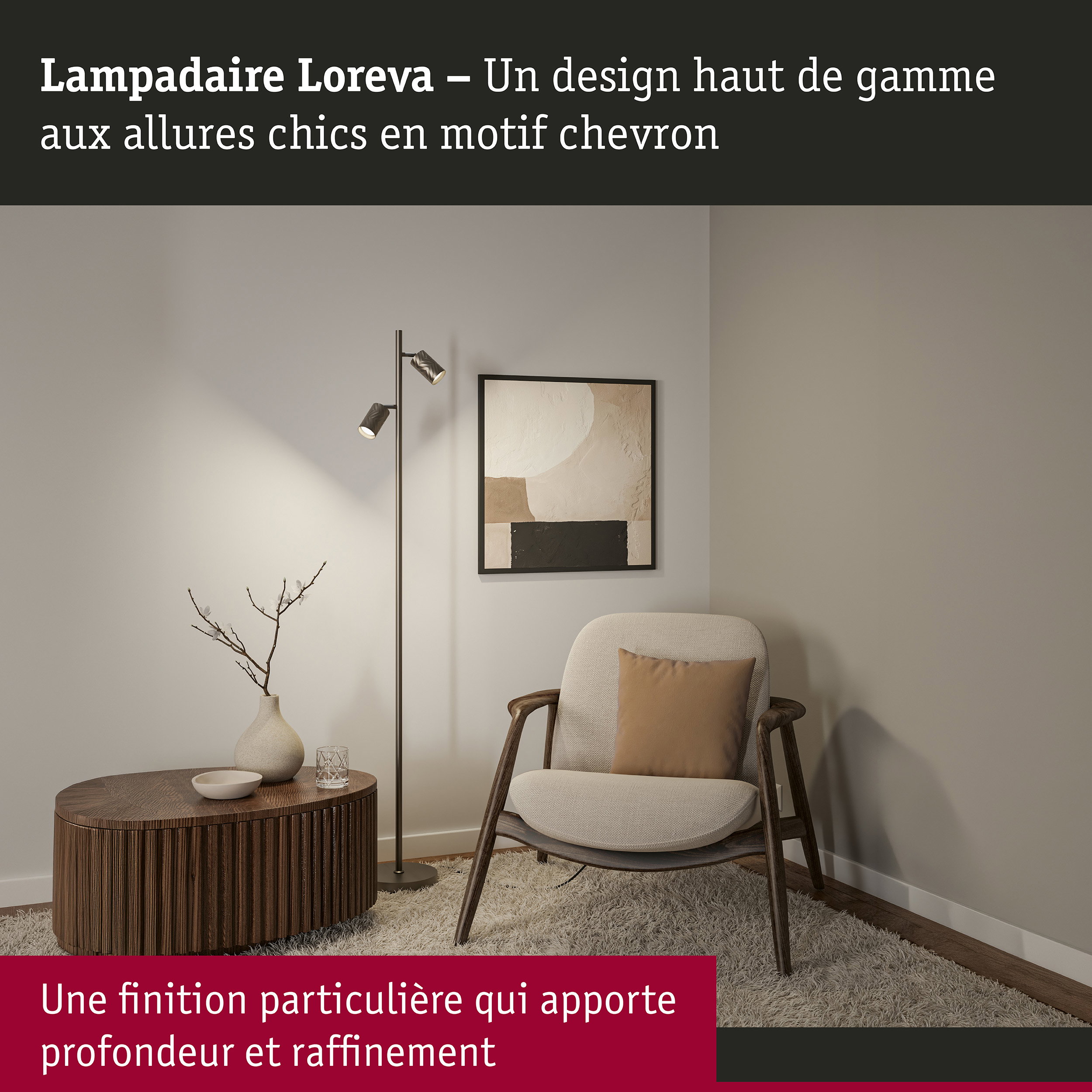 Lampadaire Loreva 1575mm max. 2x7W Titanium
