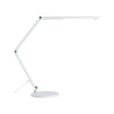 Lampe de bureau LED blanche avec bras réglable et base ronde pour un éclairage moderne