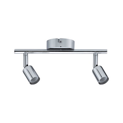 Two-light LED ceiling spotlight in chrome metal for modern indoor lighting