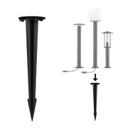 Black metal ground spike for securing outdoor garden lights in soil