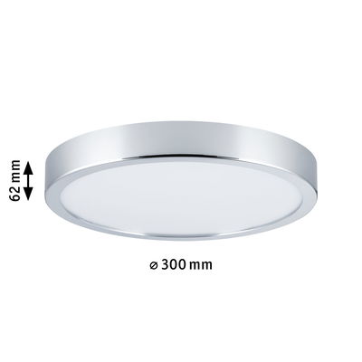Runde LED-Deckenleuchte mit Chromrand und weißem Diffusor, 300 mm Durchmesser, 62 mm Höhe