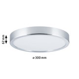 Round LED ceiling light with chrome frame and white diffuser, 300 mm diameter, 62 mm height