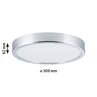 Round LED ceiling light with chrome frame and white diffuser, 300 mm diameter, 62 mm height