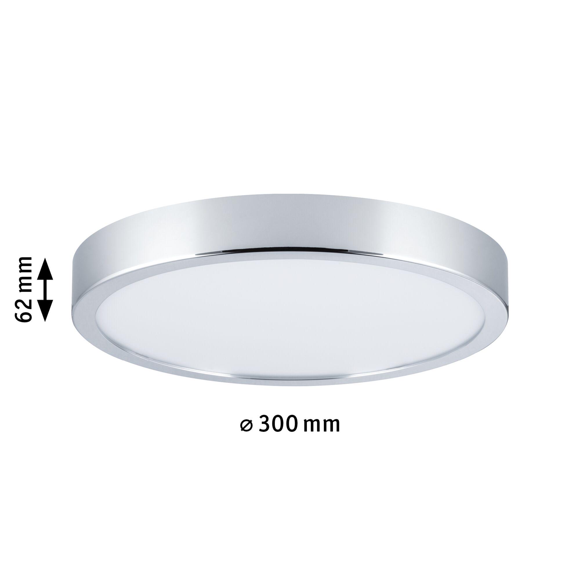 Round ceiling light with white diffuser and chrome metal rim, LED ceiling lamp 300 mm diameter
