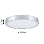 Round ceiling light with white diffuser and chrome metal rim, LED ceiling lamp 300 mm diameter