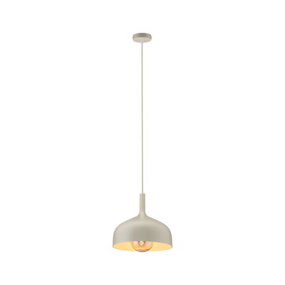 Pendant lamp in matte beige metal with visible bulb for modern home lighting design