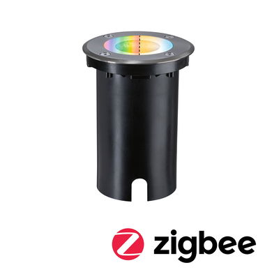 Sort LED-indbygningsgulvlampe i metal med RGB-farveskift og Zigbee smart belysningsstyring