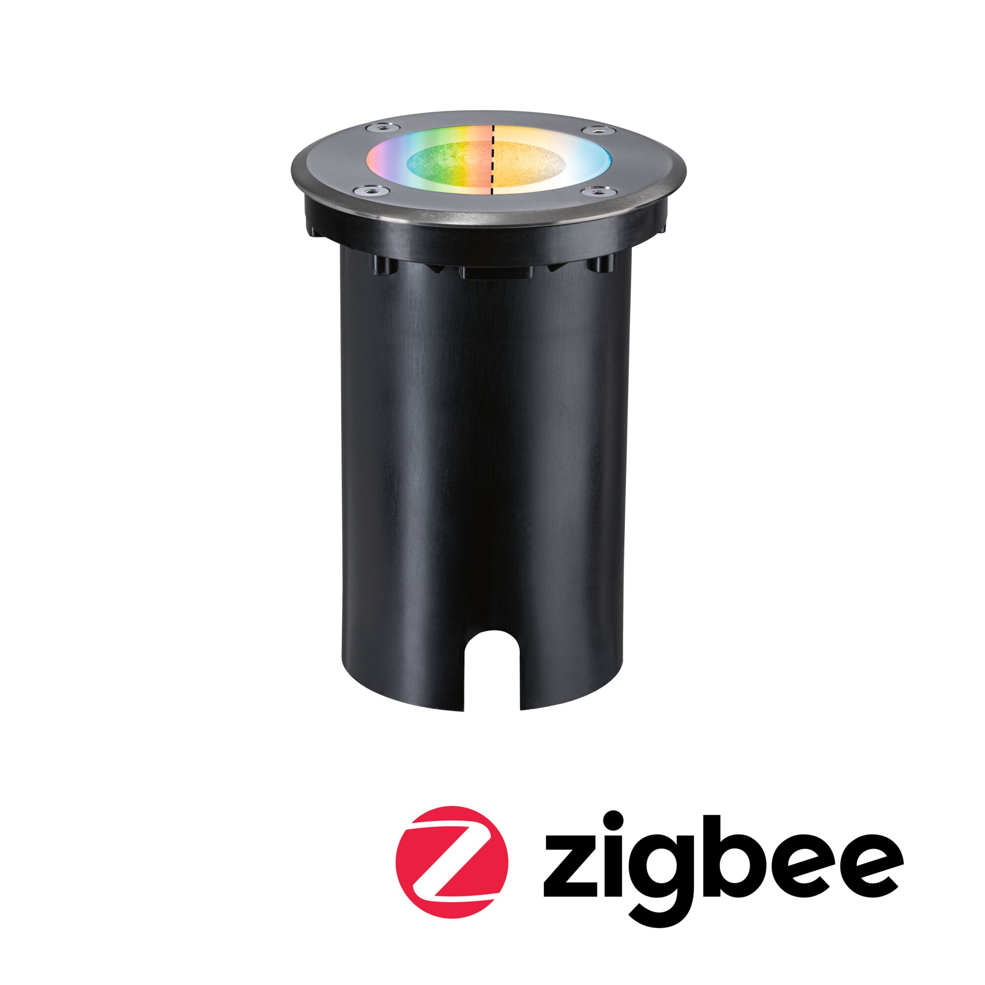 LED Bodeneinbauleuchte Smart Home Zigbee 3.0 Floor IP67 rund 110mm RGBW+ 4,9W 300lm 230V Eisen gebürstet Aluminium Schwarze LED-Bodeneinbauleuchte aus Metall mit RGB-Farbwechsel und Zigbee-Funktion für smarte Beleuchtung