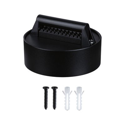 Black round plastic wall mount with screws and plugs for LED light installation