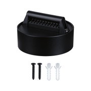 Sort rund vægmontering i plastik med skruer og rawlplugs til LED-lys installation