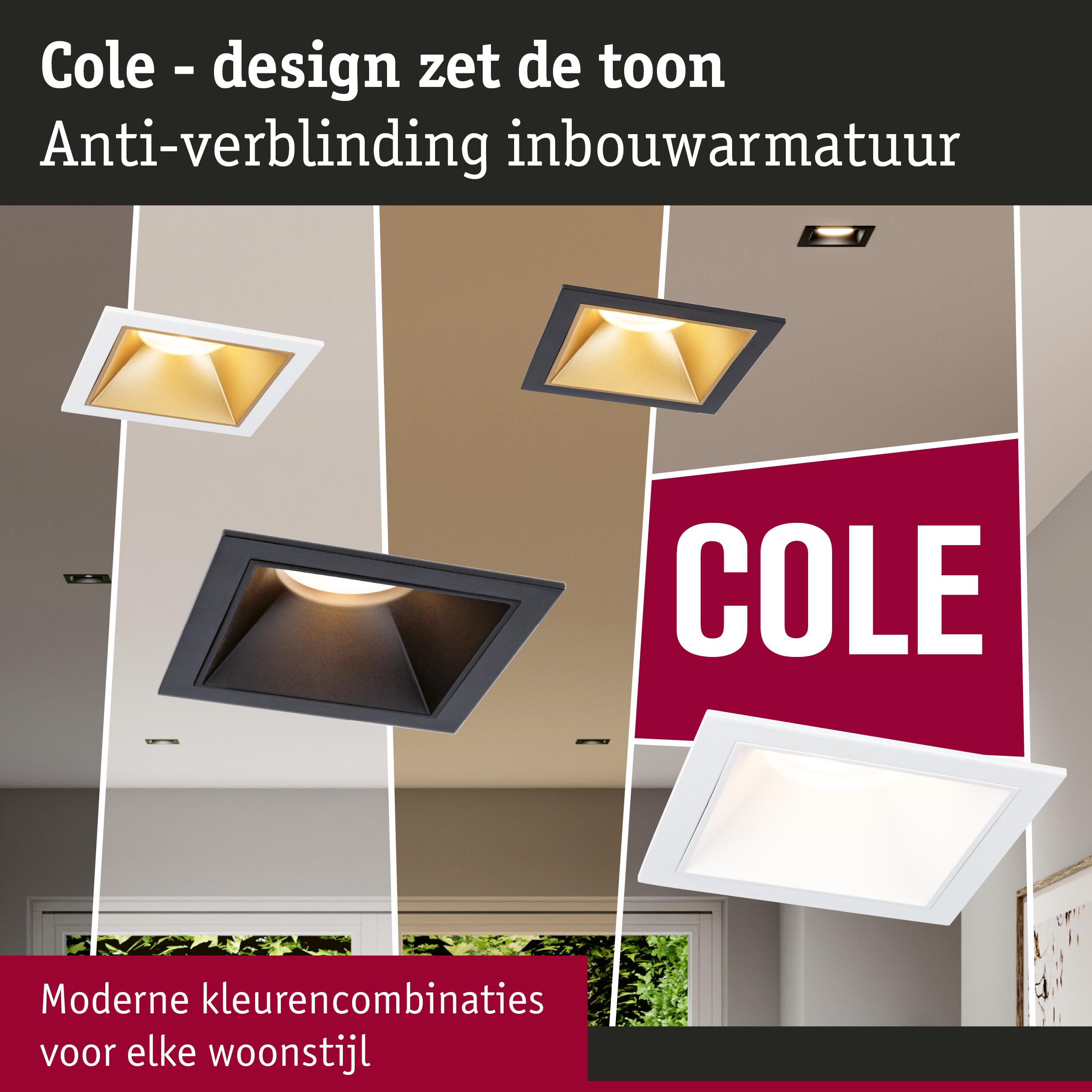 Moderne vierkante inbouwspots Cole in zwart en wit met anti-verblinding voor elke woonstijl