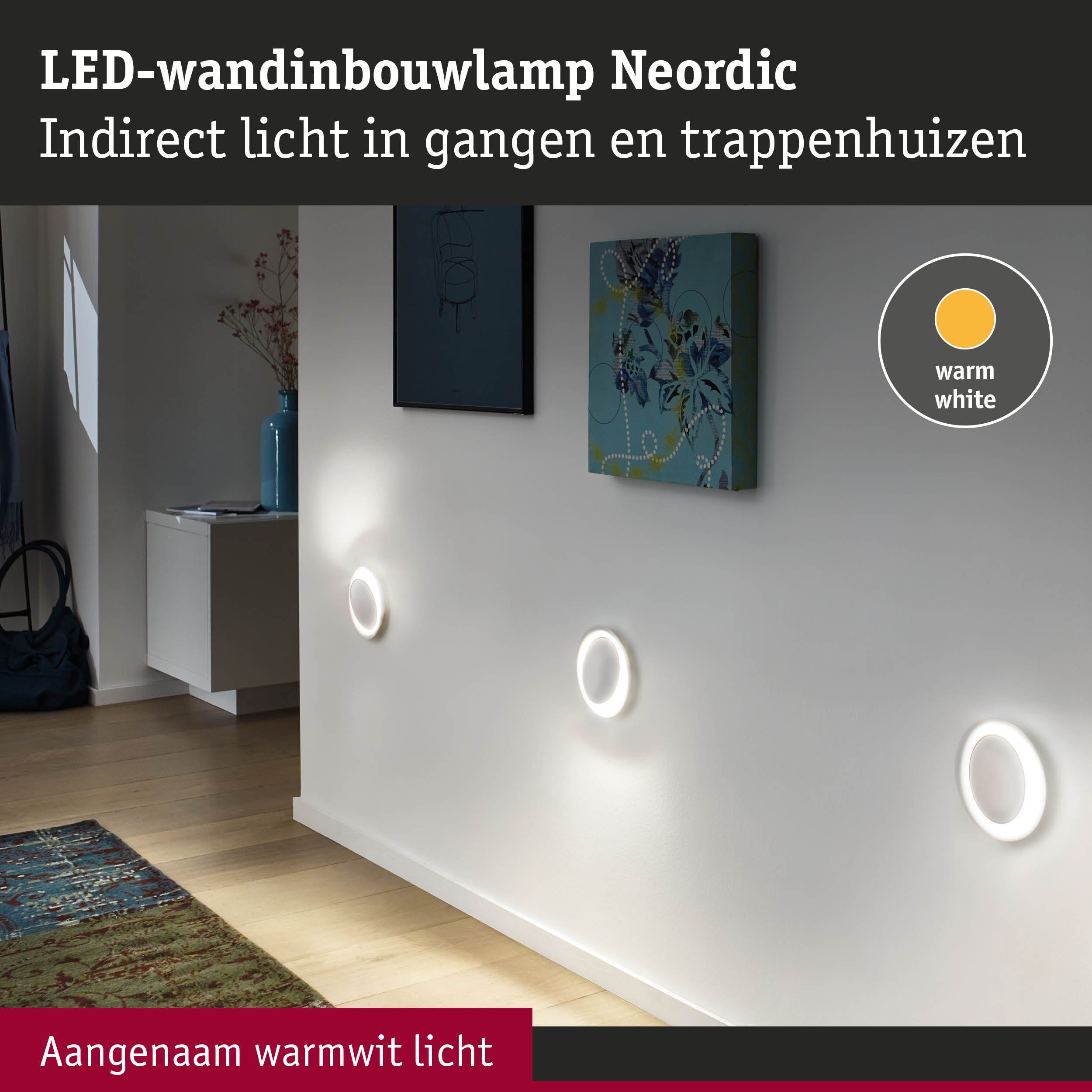 LED-wandinbouwlamp Neordic met warm wit licht voor indirecte verlichting in gangen en trappenhuizen