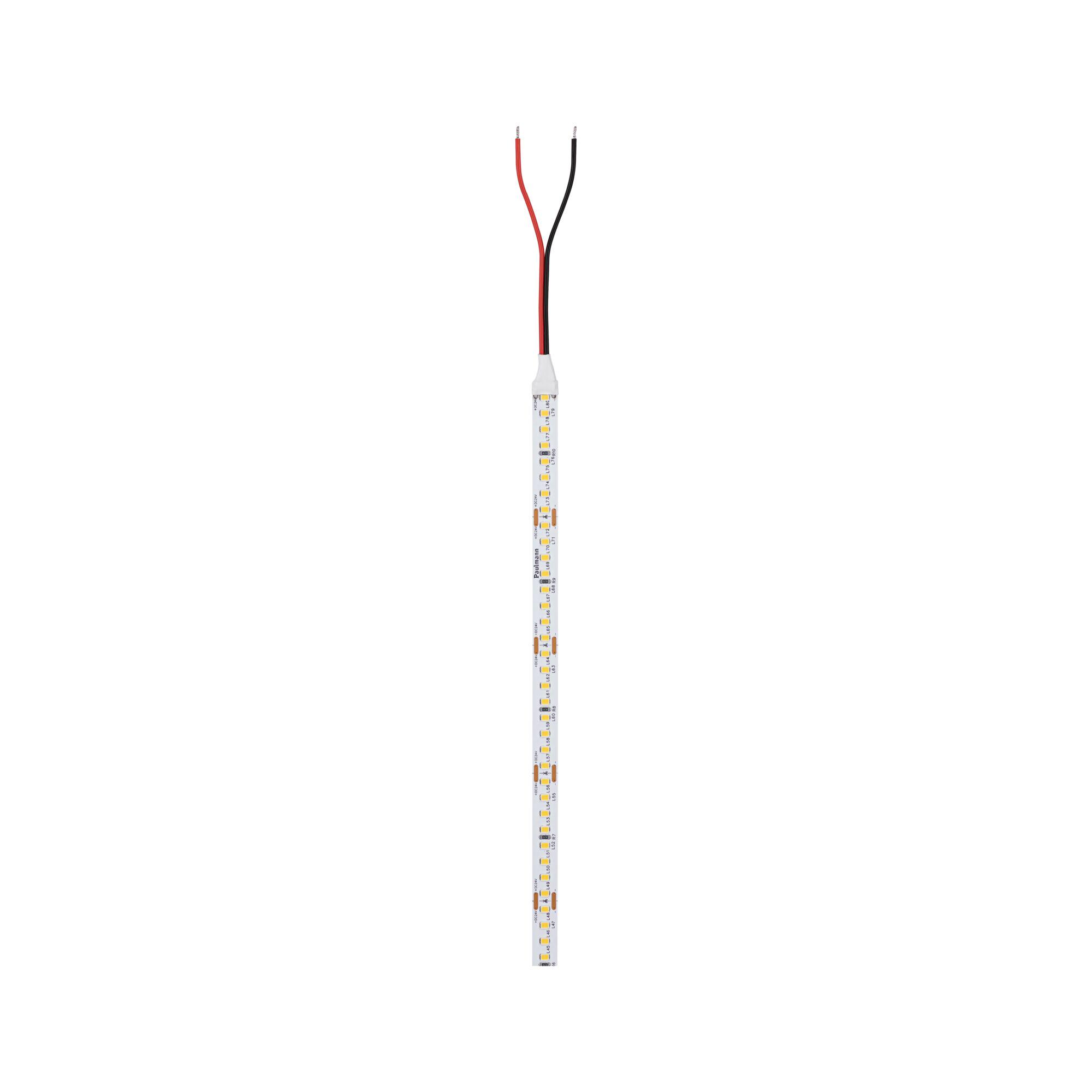 LED strip with white LEDs and red and black wires for flexible lighting solutions