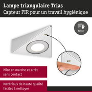 Lampe triangulaire Trias en acier inoxydable avec capteur PIR pour une utilisation sans contact et un nettoyage facile