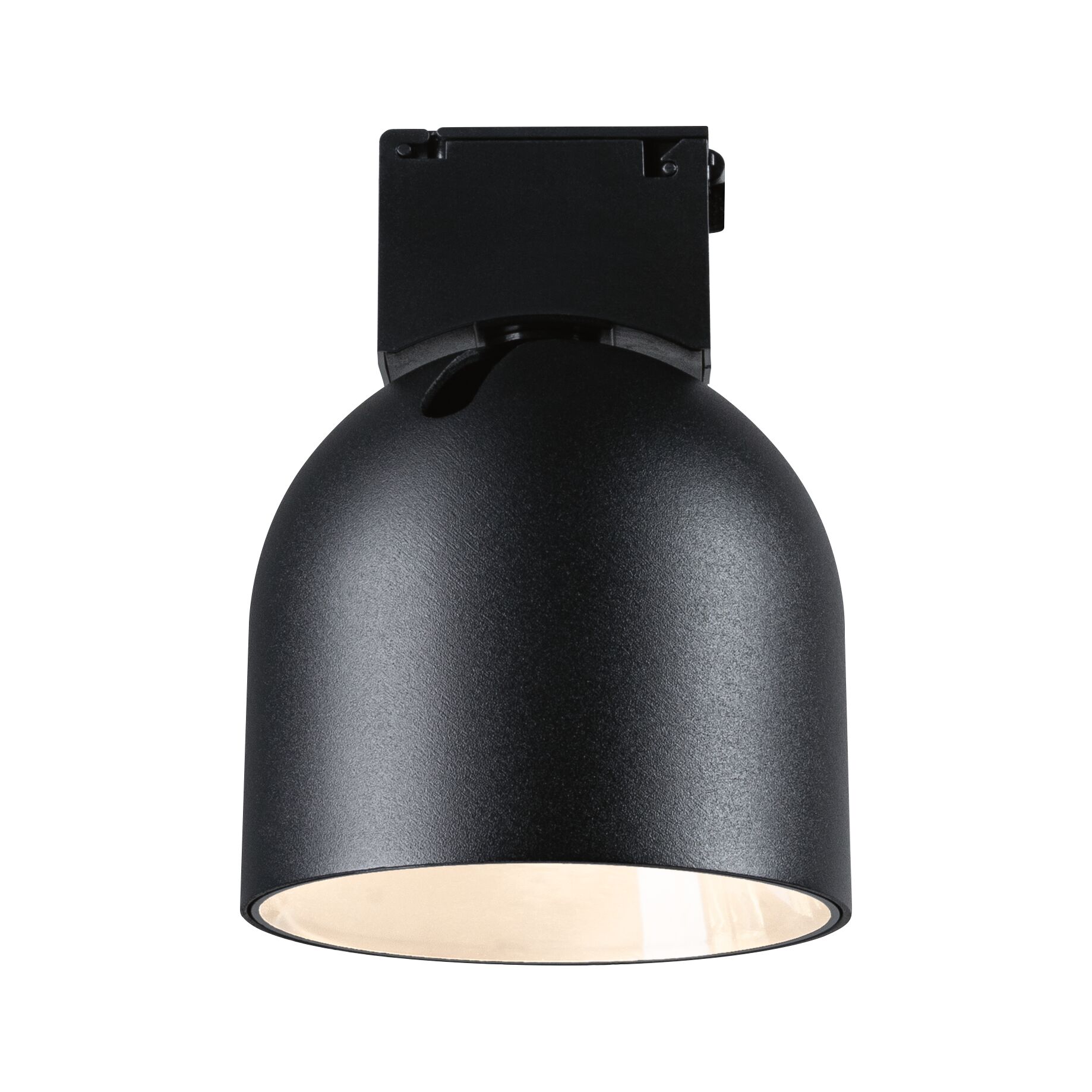 Black metal spotlight with round shape and white light for modern indoor lighting