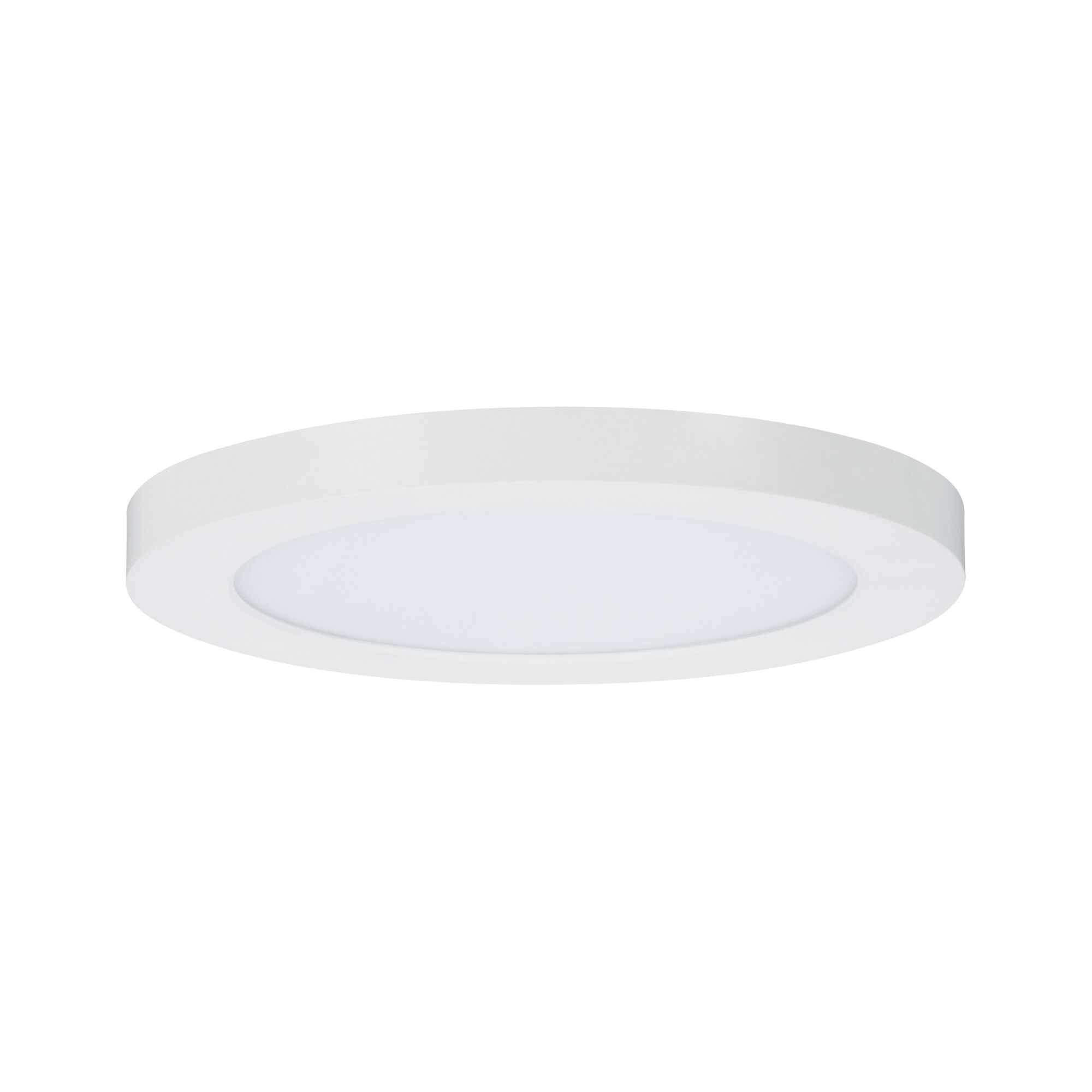 Round white LED ceiling panel with matte plastic frame for modern room lighting solutions
