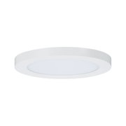 Round white LED ceiling panel with matte plastic frame for modern room lighting solutions