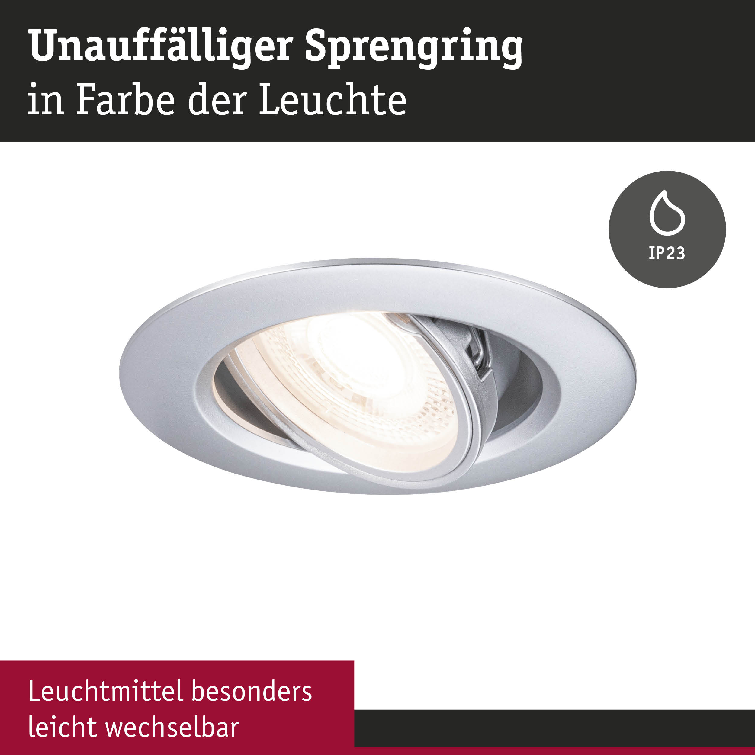 Unauffälliger Einbaustrahler in Silber mit IP23 Schutz für flexible LED Beleuchtung