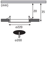 Dessin technique d'un spot encastré de 220 mm de diamètre et 35 mm de profondeur d'installation