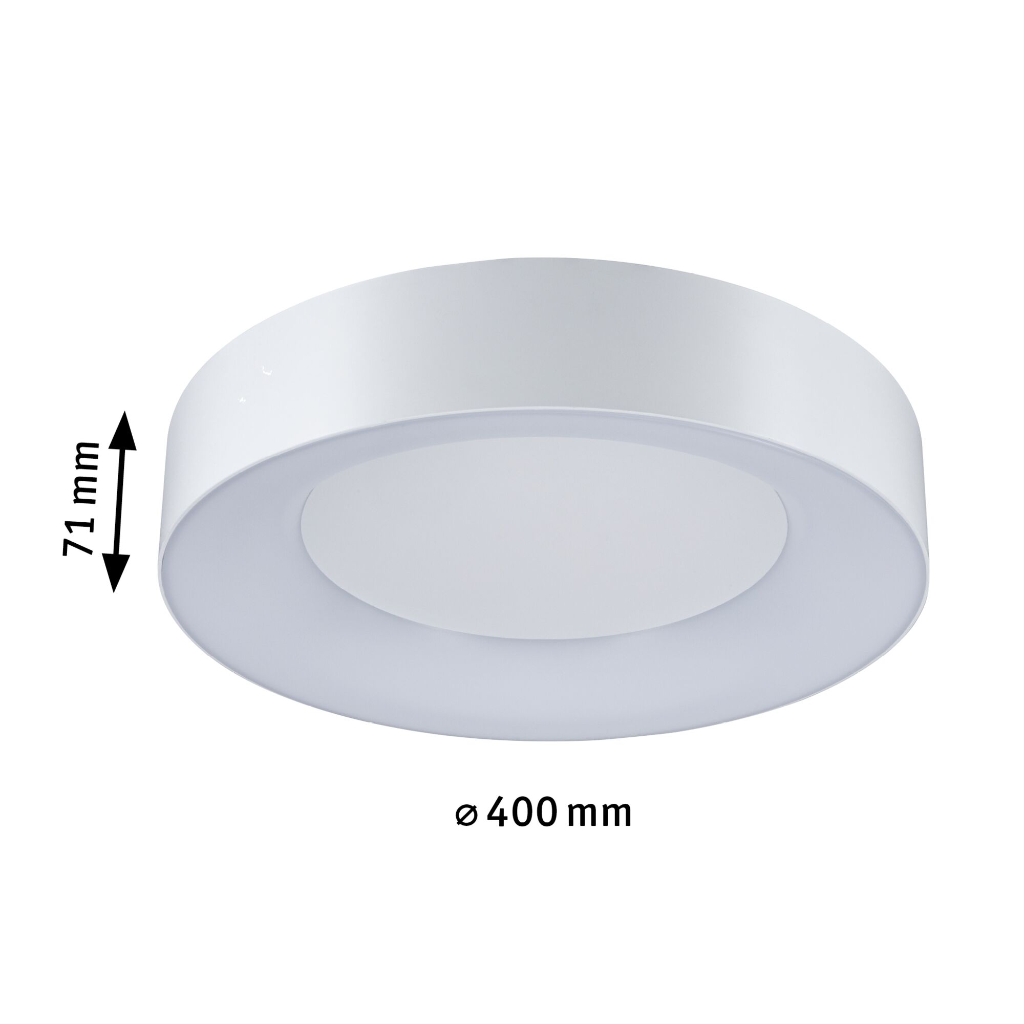 Round white LED ceiling light made of plastic, 400 mm diameter and 71 mm height